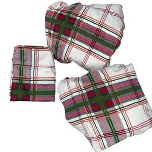 threshold as new HOLIDAY red green Stewart Plaid cotton QUEEN set sheets